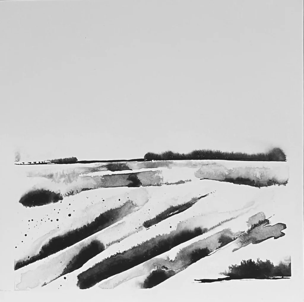 original 13 Indian Ink painting by paper and lan, contemporary Yorkshire landscape art