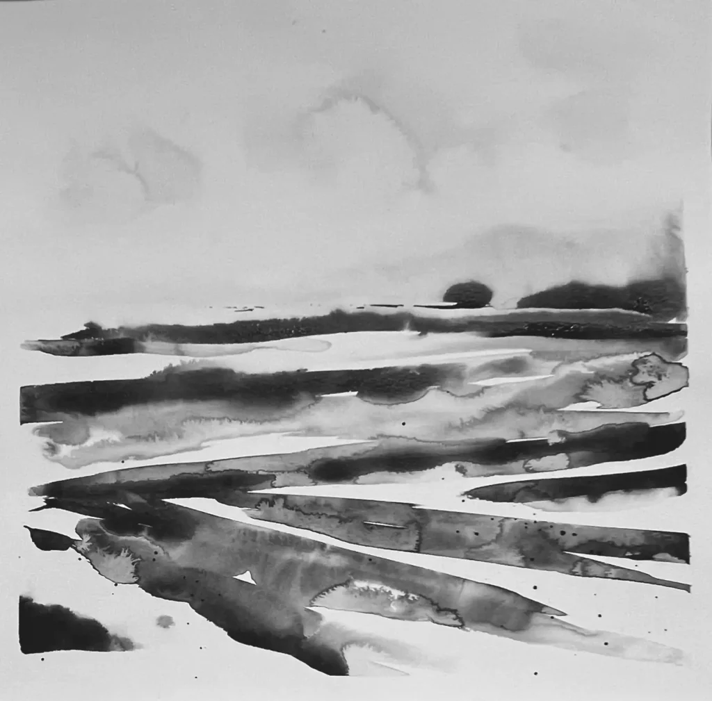 original 14 Indian Ink painting by paper and lan, contemporary Yorkshire landscape art