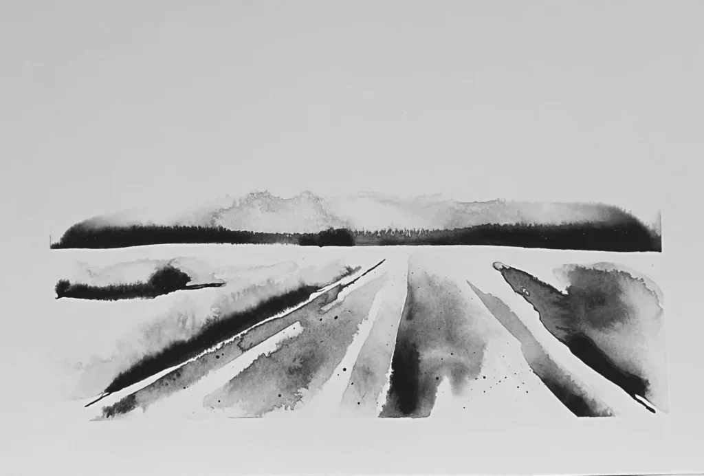 original 15 - Eccup Indian Ink painting by paper and lan, contemporary Yorkshire landscape art