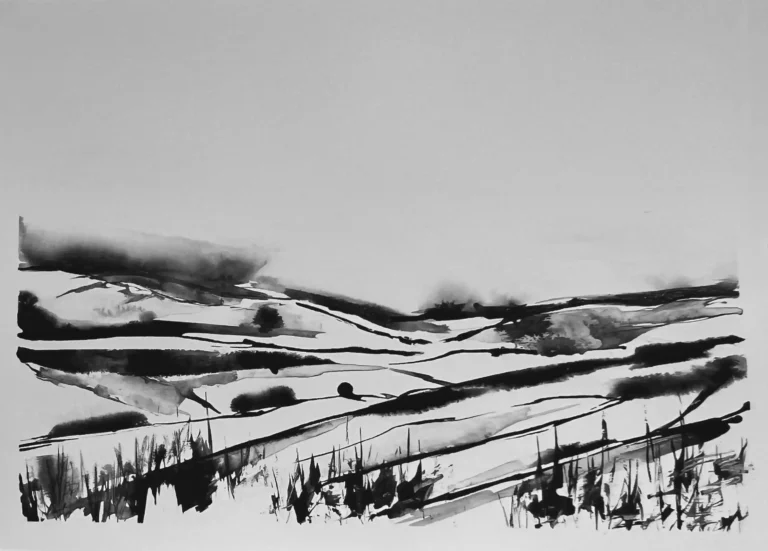 original 17 Indian Ink painting by paper and lan, contemporary Yorkshire landscape art