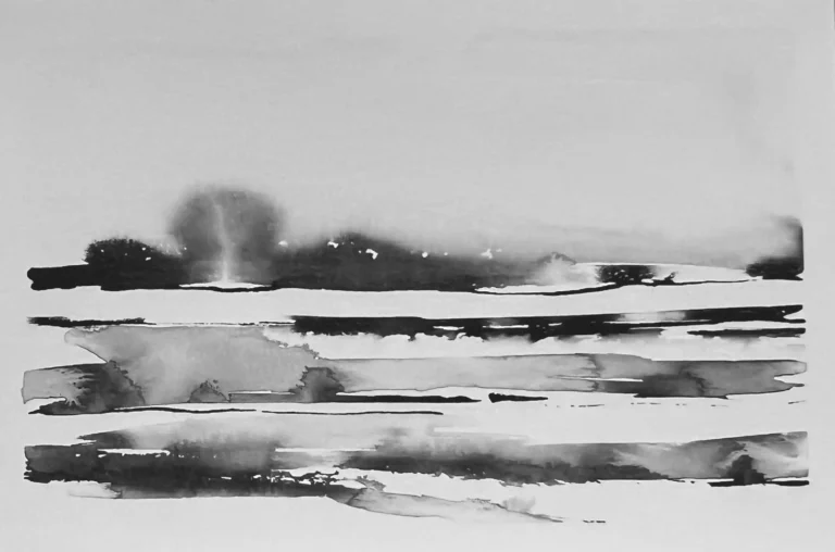 original 18 Indian Ink painting by paper and lan, contemporary Yorkshire landscape art