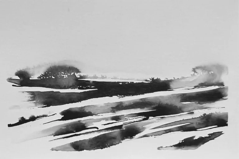 original 19 Indian Ink painting by paper and lan, contemporary Yorkshire landscape art