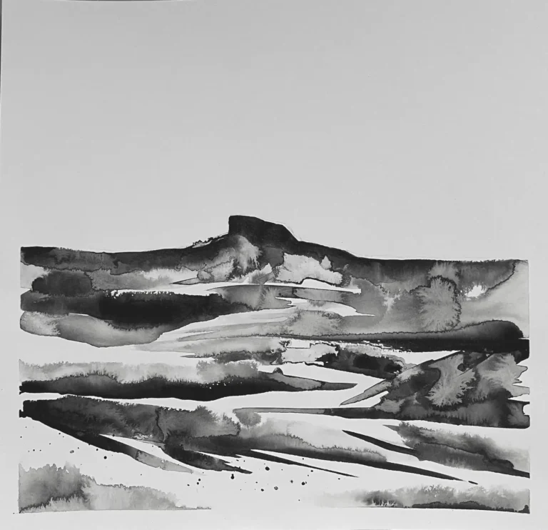 original 27 almscliffe crag yorkshire Indian Ink painting by paper and lan, contemporary Yorkshire landscape art