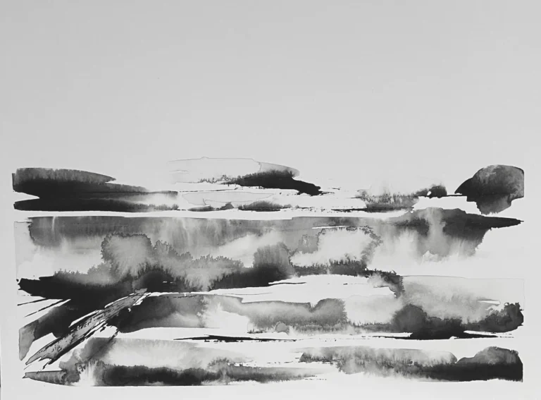 original 28 lake district windermere Indian Ink painting by paper and lan, contemporary Yorkshire landscape art
