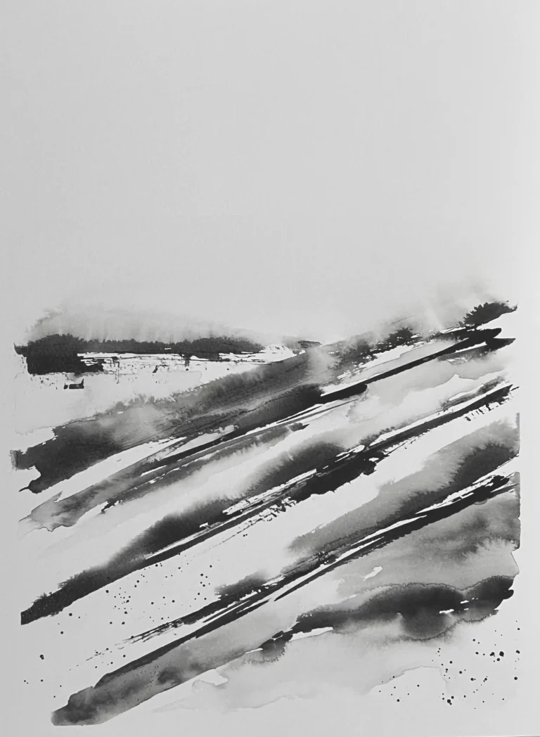 original 29 Indian Ink painting by paper and lan, contemporary Yorkshire landscape art