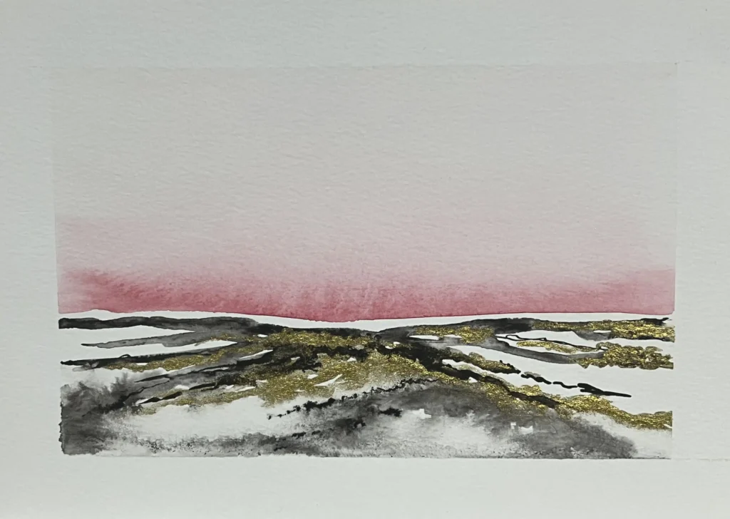 original 3 Indian Ink painting by paper and lan, contemporary Yorkshire landscape art