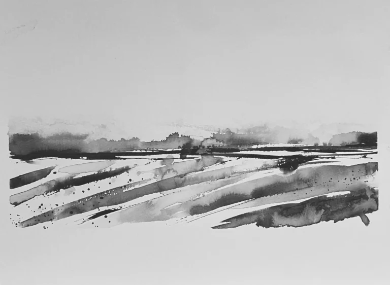 original 30 lake district Indian Ink painting by paper and lan, contemporary Yorkshire landscape art