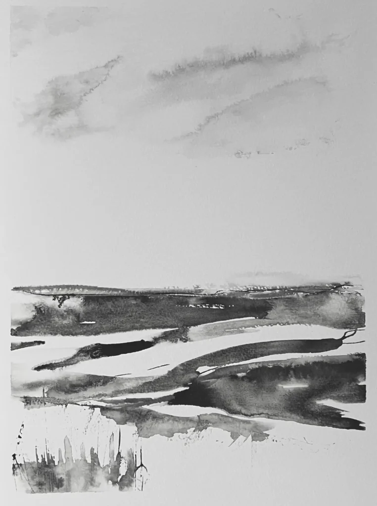original 33 settle escape sorbet Indian Ink painting by paper and lan, contemporary Yorkshire landscape art