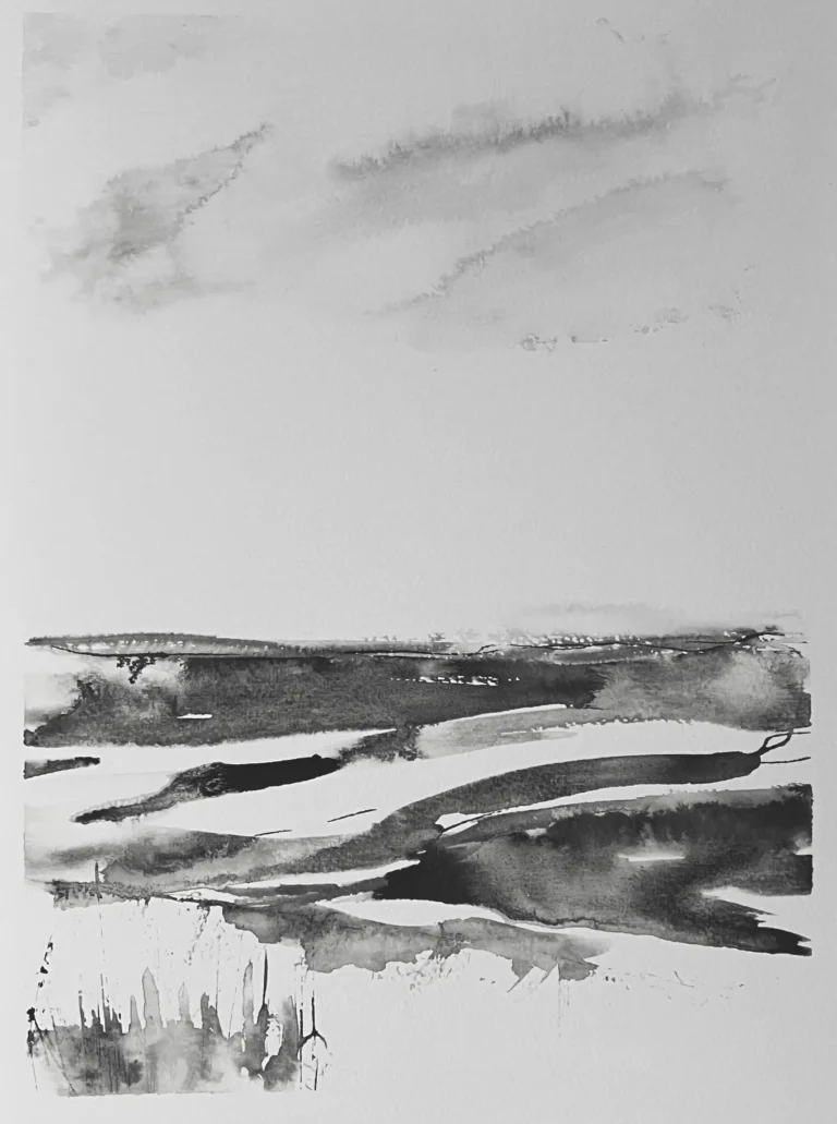 original 33 settle escape sorbet Indian Ink painting by paper and lan, contemporary Yorkshire landscape art