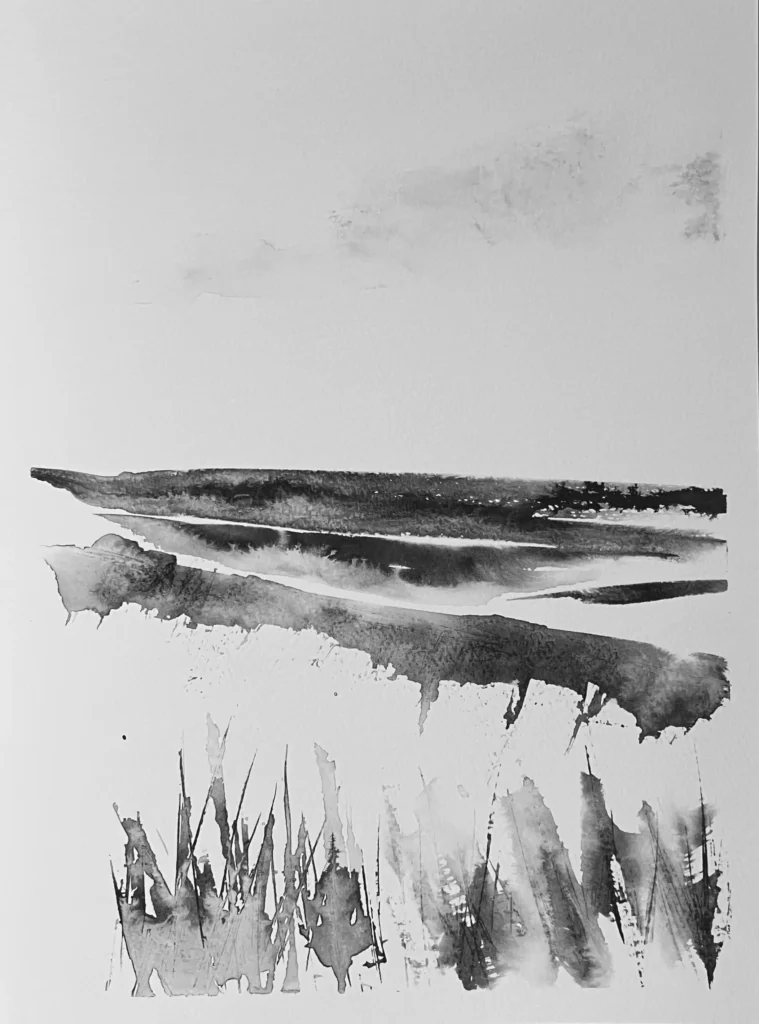 original 35 settle escape sorbet Indian Ink painting by paper and lan, contemporary Yorkshire landscape art