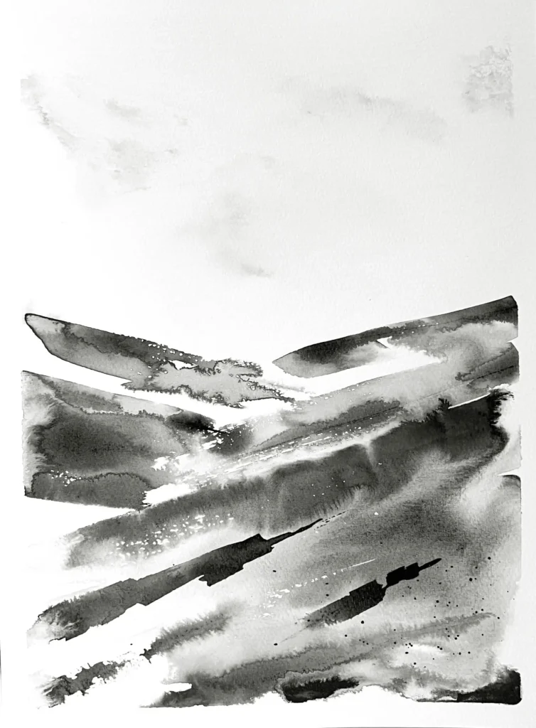 original 39 Ramble Glorious Indian Ink painting by paper and lan, contemporary Yorkshire landscape art