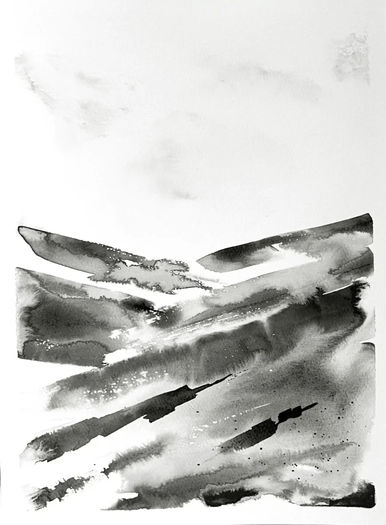 original 39 Ramble Glorious Indian Ink painting by paper and lan, contemporary Yorkshire landscape art