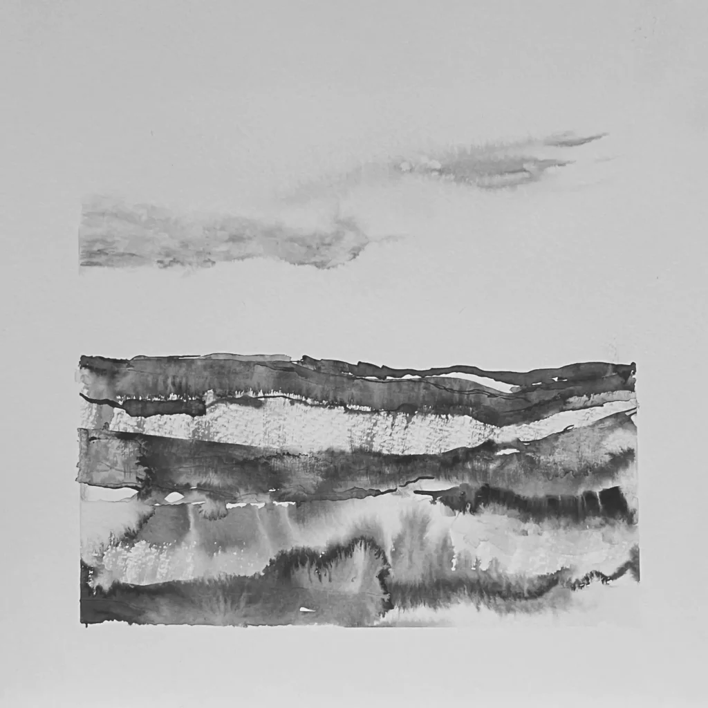 original 4 Indian Ink painting by paper and lan, contemporary Yorkshire landscape art