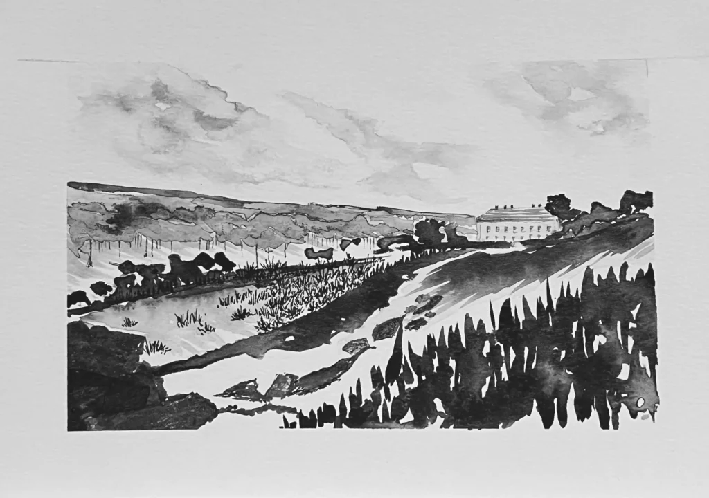 original 5 Indian Ink painting by paper and lan, contemporary Yorkshire landscape art